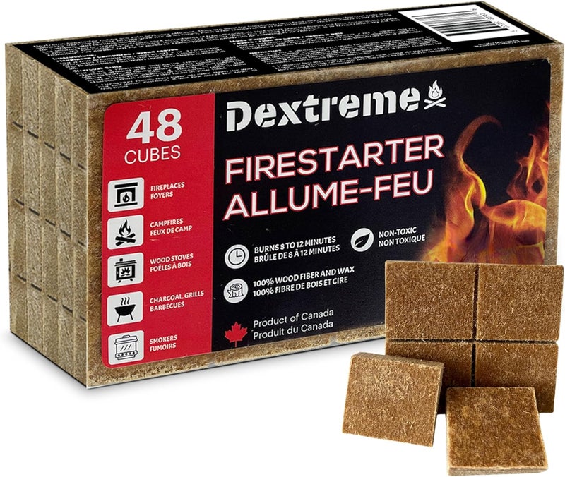 Dextreme Fire Starter Pack of 144/48 Natural Fire Starters Cubes for Campfires, Charcoal, BBQ, Grill Pit, Fireplace, Wood Stoves, Smokers and Camping - Easy to Ignite and Non Toxic… (48 Squares) - Image 1
